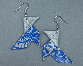 boucles d'oreilles origami cocotte, motif floral