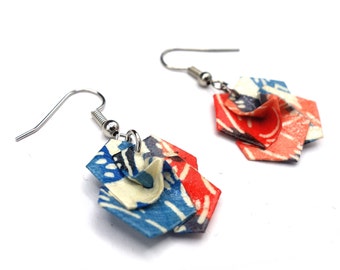 flower origami earrings, floral pattern