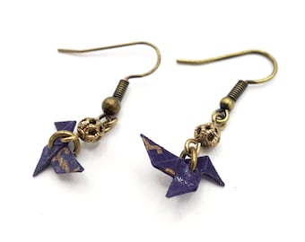 boucles d'oreilles cocotte origami, motif floral