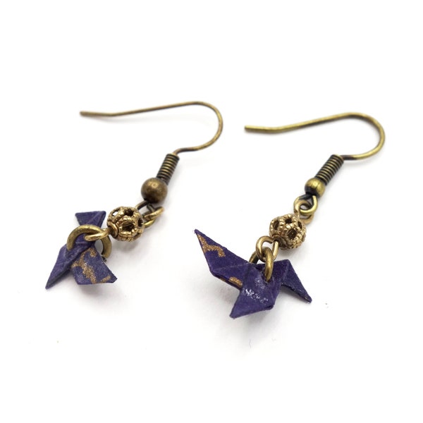 boucles d'oreilles cocotte origami, motif floral