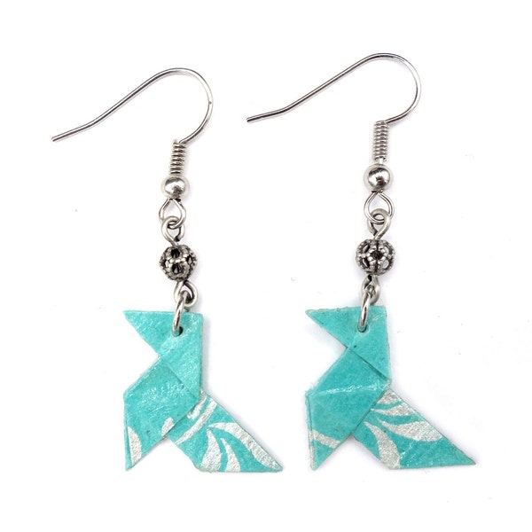 origami cocotte earrings, floral pattern