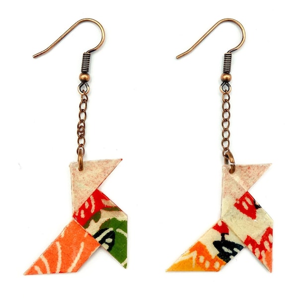 boucles d'oreilles cocotte origami, motif floral