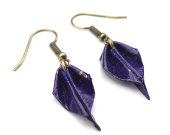 boucles d'oreilles origami feuille, motif floral