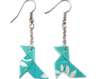 boucles d'oreilles cocotte origami, motif floral