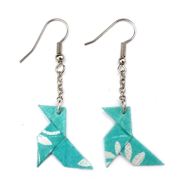 boucles d'oreilles cocotte origami, motif floral