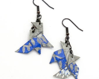 origami cocotte earrings, floral pattern