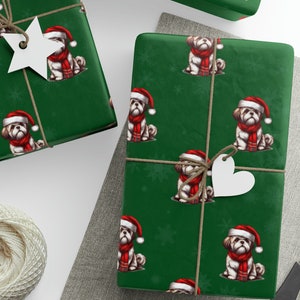 Christmas wrapping paper Shih Tzu custom gift wrap and custom gift paper wrap for dog lovers and holiday decor white and red