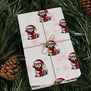 Christmas wrapping paper Shih Tzu custom gift wrap and custom gift paper wrap for dog lovers and holiday decor white and red