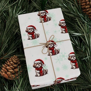 Christmas wrapping paper Shih Tzu custom gift wrap and custom gift paper wrap for dog lovers and holiday decor white and green