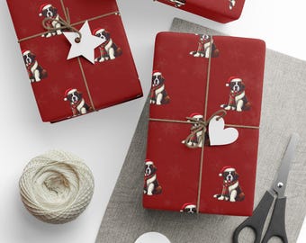 2025v2 - Saint Bernard Festive Christmas wrapping and Holiday gift wrap dog present