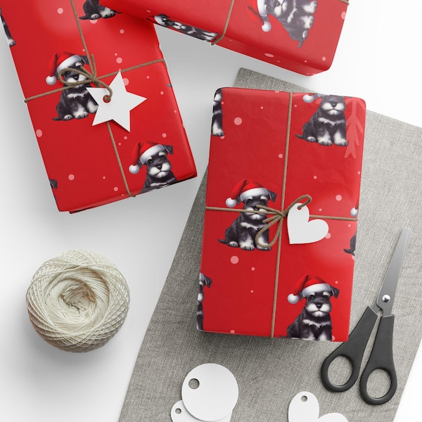 2025v1 - Miniature Schnauzer Wrapping Paper Festive Christmas and Holiday Dog gift wrap