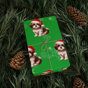 Christmas Wrapping Paper featuring adorable Shih Tzu puppy perfect Christmas Gift Wrap for Dog Lovers holiday decor