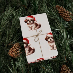 Christmas Wrapping Paper featuring adorable Shih Tzu puppy perfect Christmas Gift Wrap for Dog Lovers holiday decor