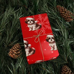 Christmas Wrapping Paper featuring adorable Shih Tzu puppy perfect Christmas Gift Wrap for Dog Lovers holiday decor