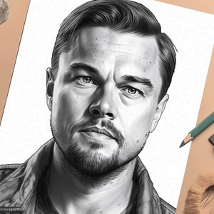 Leonardo DiCaprio Printable Coloring Page | Greyscale Celebrity Coloring Book | Instant Download for Kids and Adults