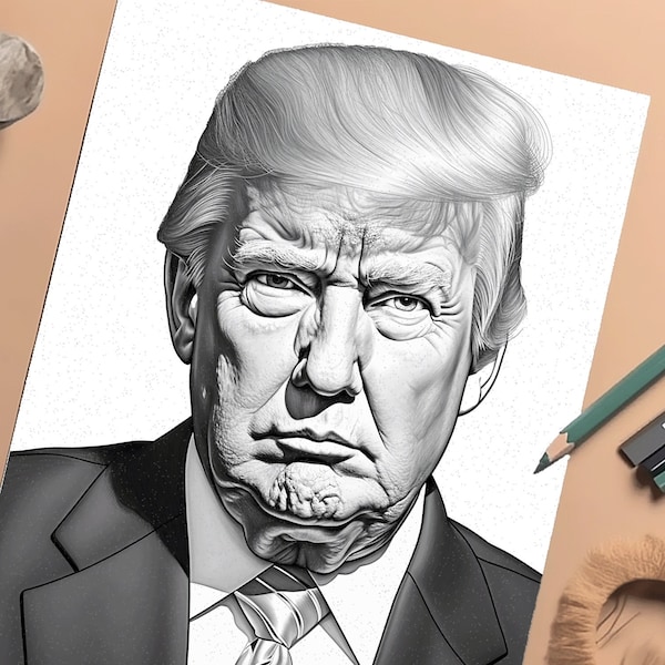 Donald Trump Printable Coloring Page | Greyscale Celebrity Coloring Book | Instant Download for Kids and Adults