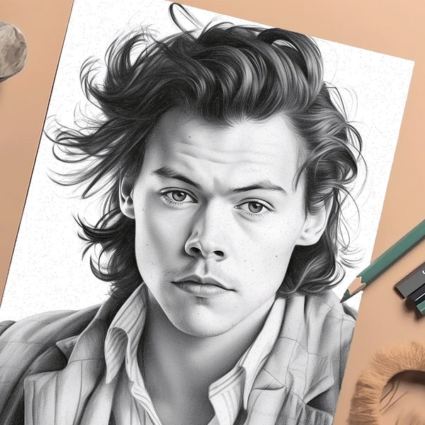 Coloriage imprimable Harry Styles | Livre de coloriage de célébrités en niveaux de gris | Téléchargement instantané pour enfants et adultes