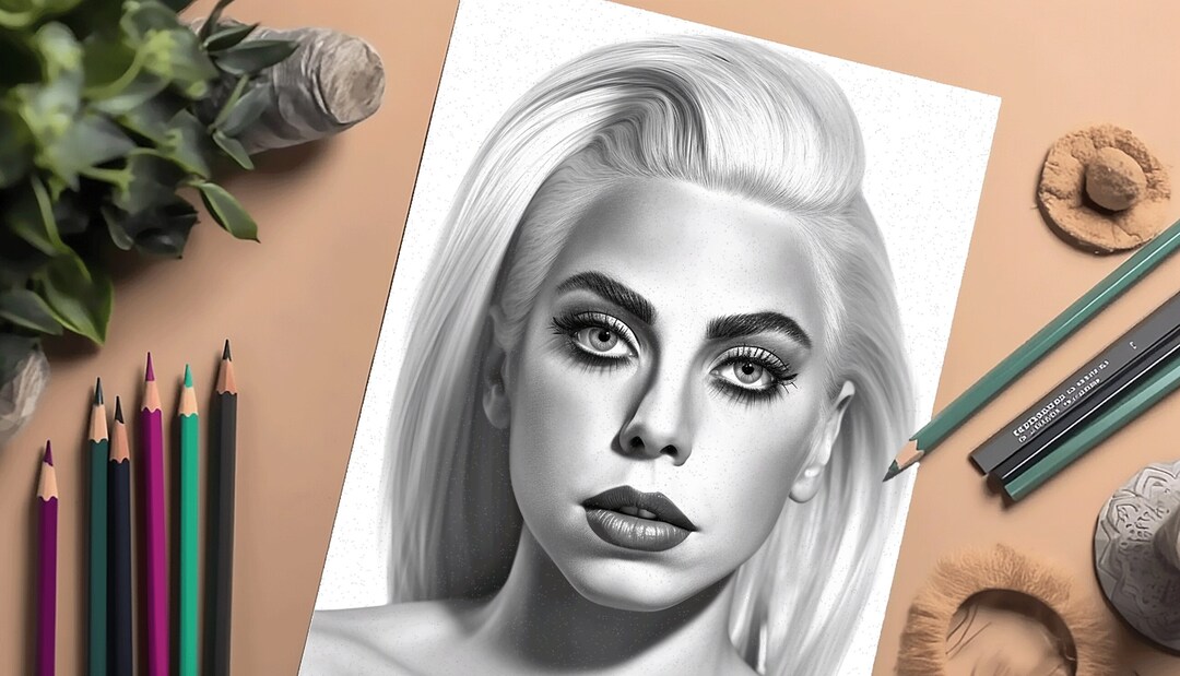 Lady Gaga Printable Coloring Page | Greyscale Celebrity Coloring Book ...