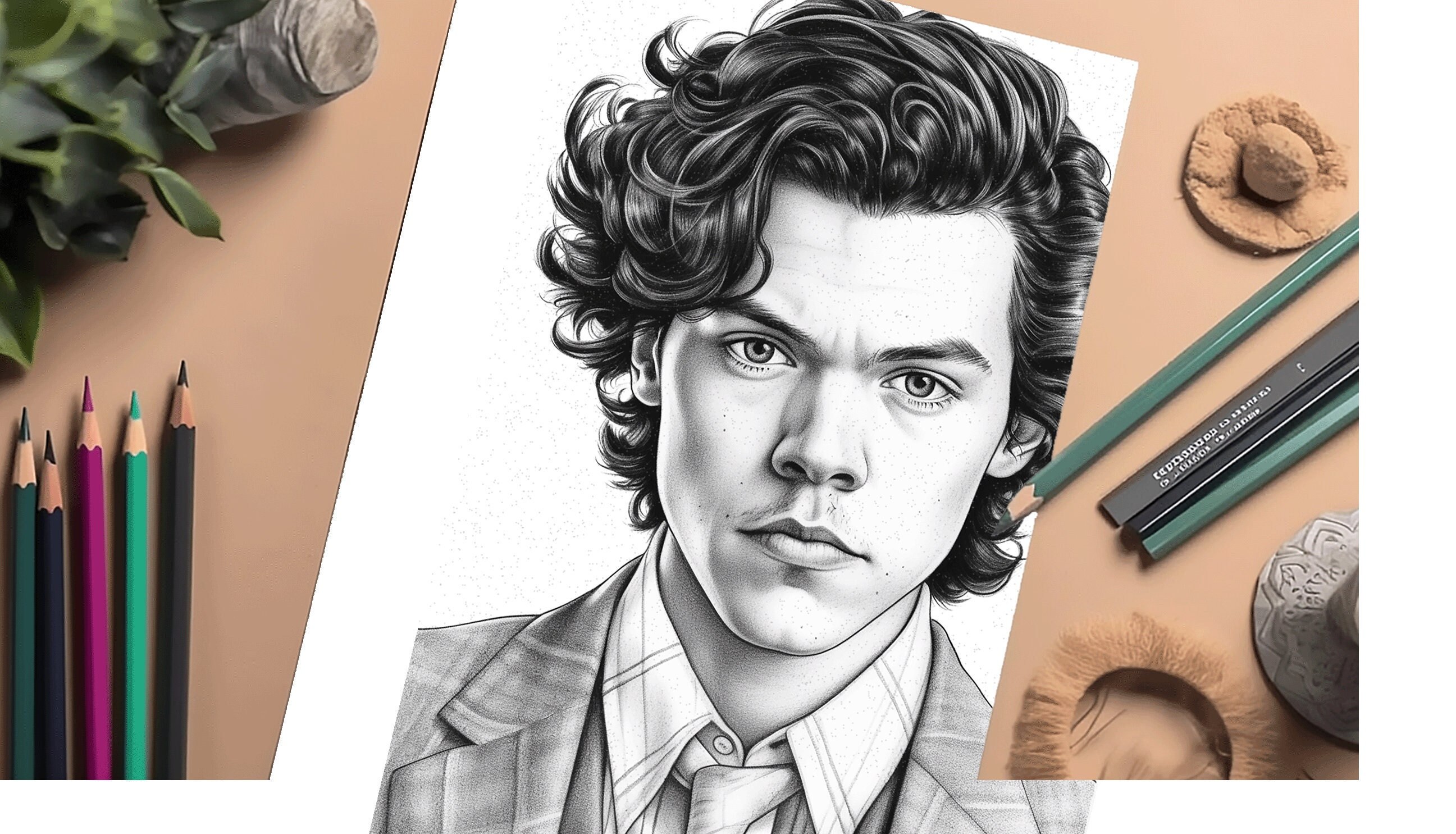 Harry Styles Printable Coloring Page Greyscale Celebrity Coloring Book ...
