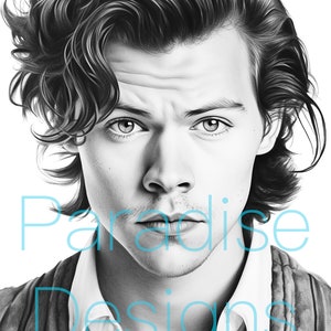 Harry Styles Printable Coloring Page | Greyscale Celebrity Coloring ...