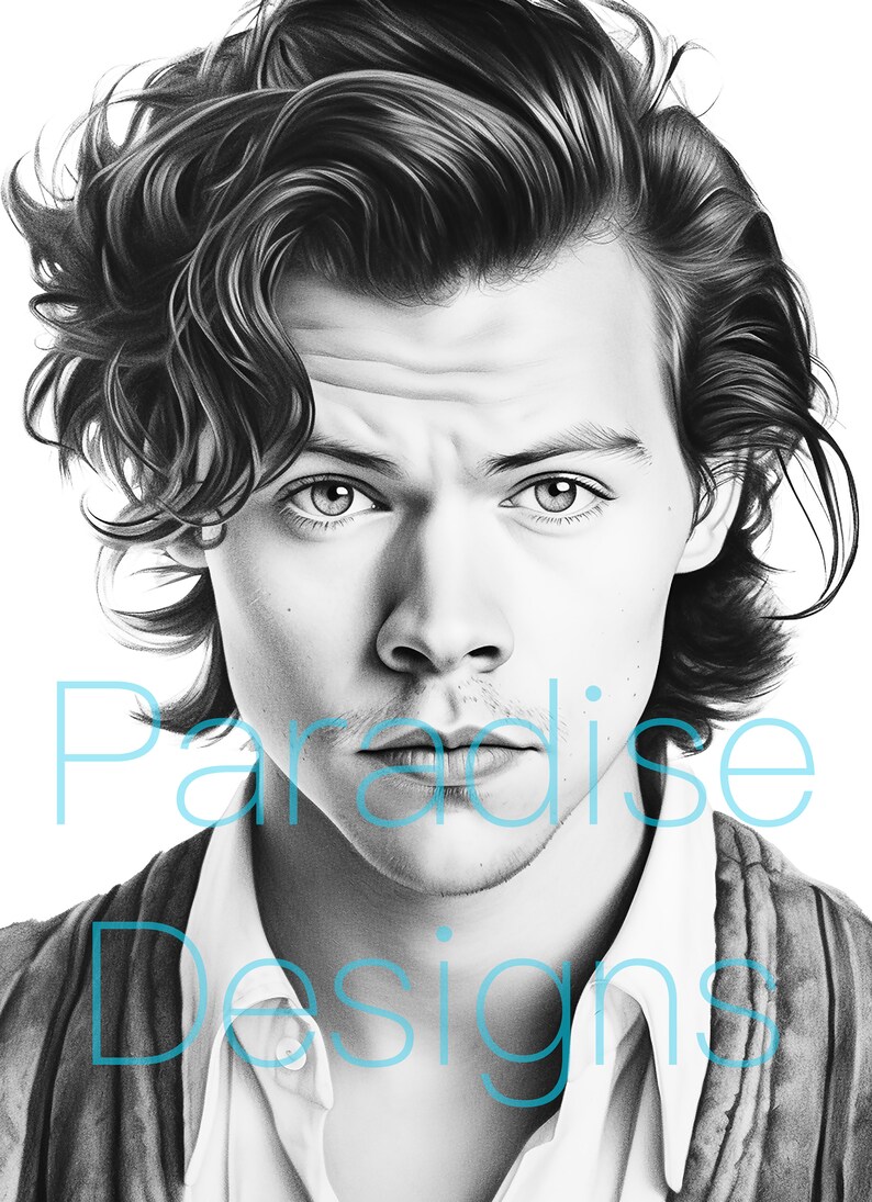 Harry Styles Printable Coloring Page Greyscale Celebrity Coloring Book Instant Download for Kids