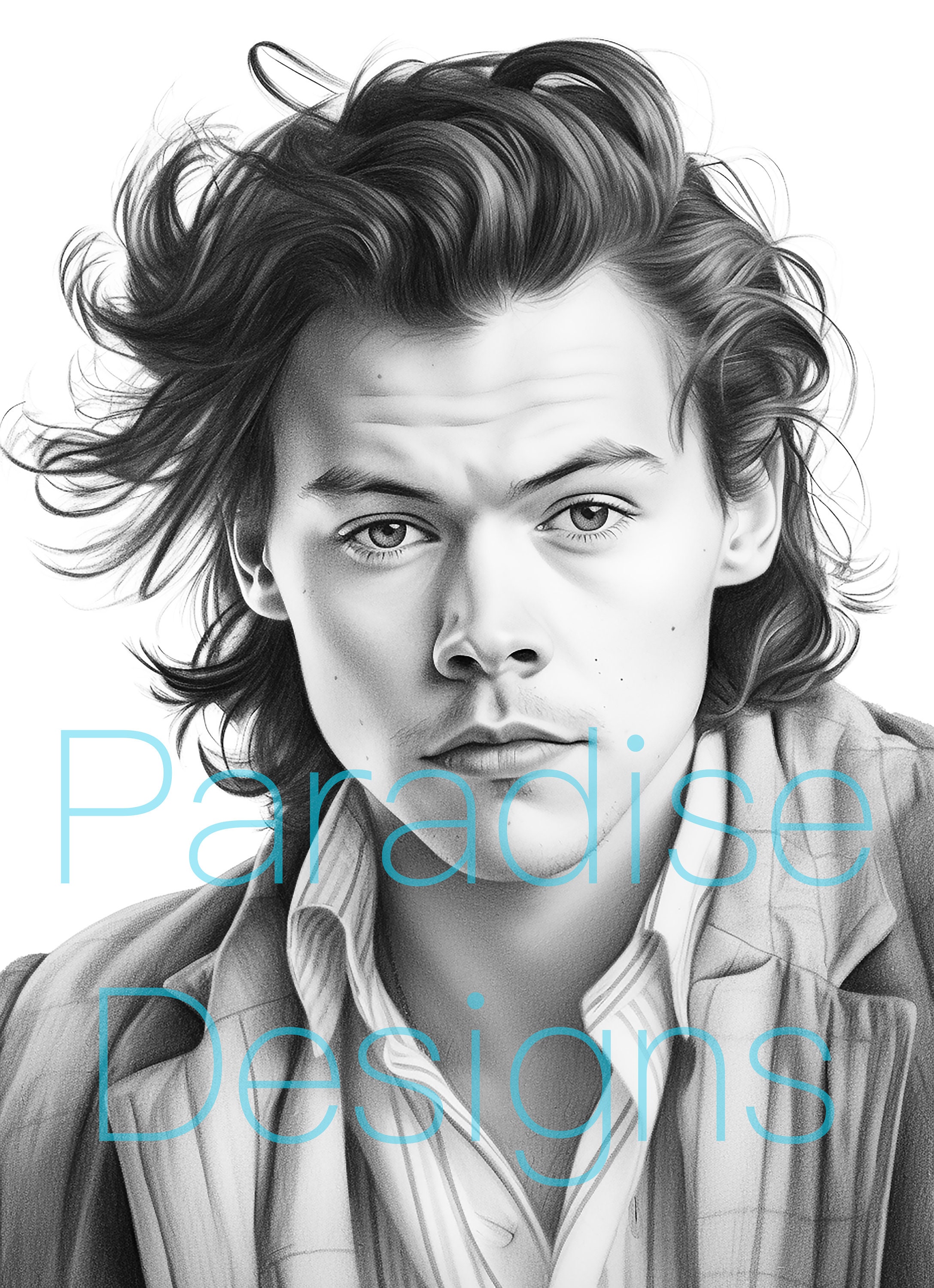 Harry Styles Printable Coloring Page Greyscale Celebrity - Etsy Denmark
