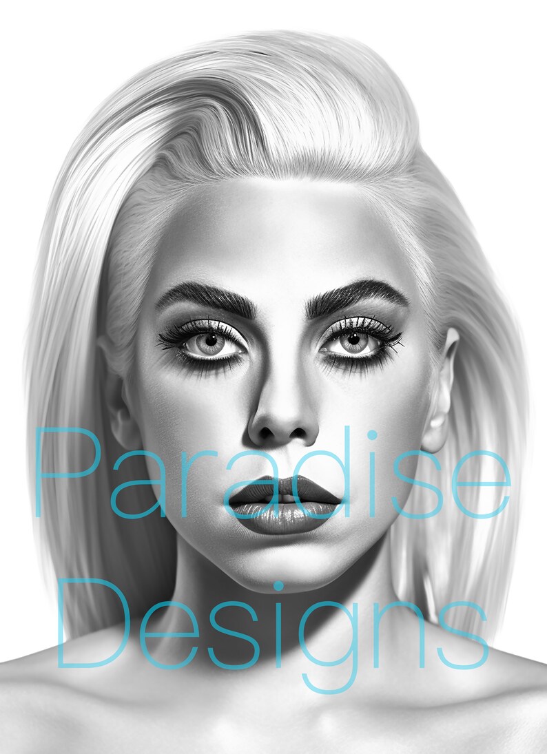 Lady Gaga Printable Coloring Page | Greyscale Celebrity Coloring Book ...