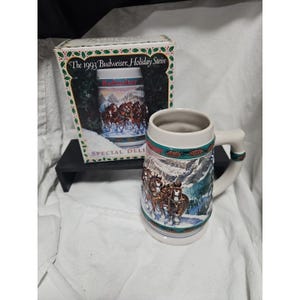 Vintage 1993 Budweiser Holiday Christmas Beer Stein Special Delivery  with box