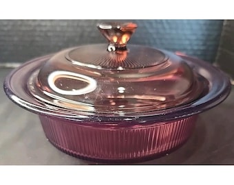 Vintage Corning Ware Vision Cranberry V-30-B 24 Unzen Kasserolle mit Deckel