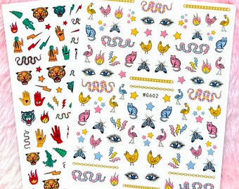 Snake Cat FireTiger Nail Art Stickers