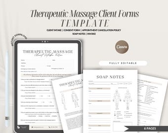 Formularios de terapia de masajes, admisión de clientes, consentimiento, notas SOAP (descarga digital)