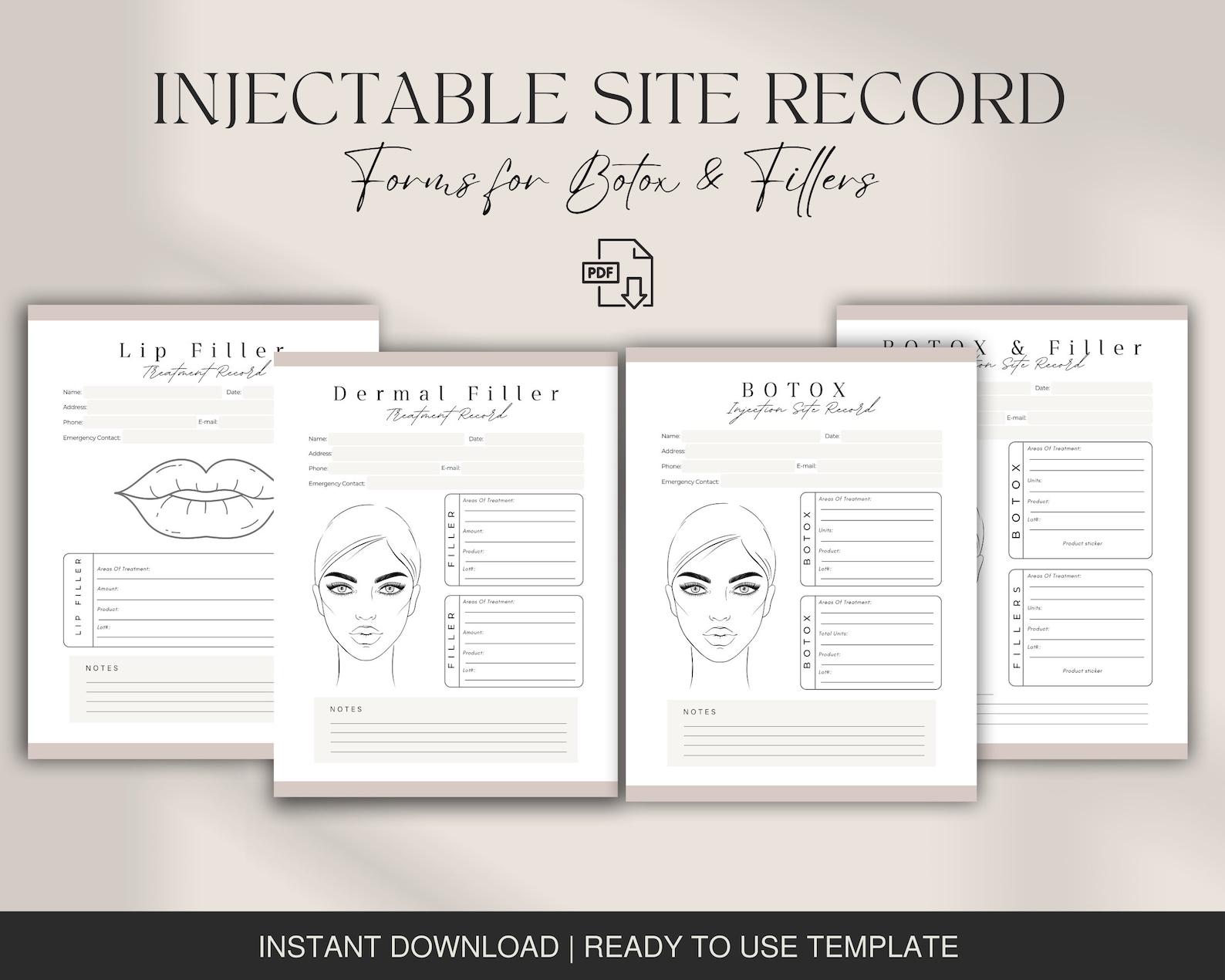 Botox and Filler Treatment Record Forms, Med Spa Face Chart (PDF) - Etsy