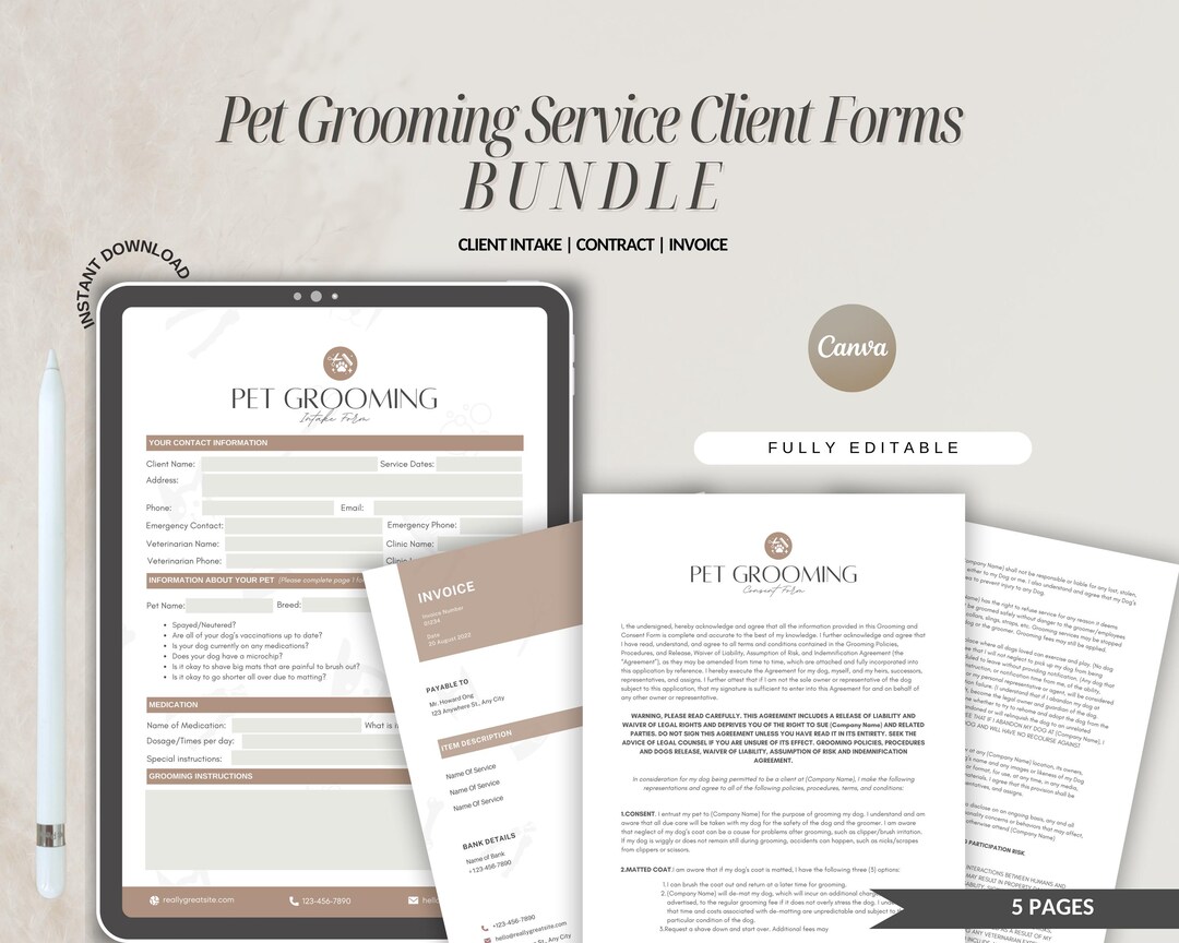 Curated visual reference: Resolving Pet Groomer Client Conflicts Peacefully Reference: Editable Pet Grooming Forms Client Intake Contract Canva