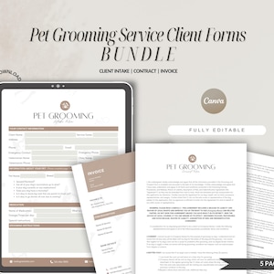 Pet Grooming Services Forms,Pet Grooming Service Agreement/Contract Template,Editable Dog Grooming New Client Intake Forms, Groomer Business