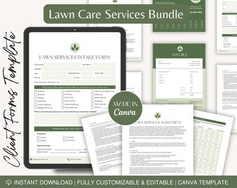 Sjabloon formulieren gazononderhoud, bewerkbare overeenkomst, intake, factuur (Canva)