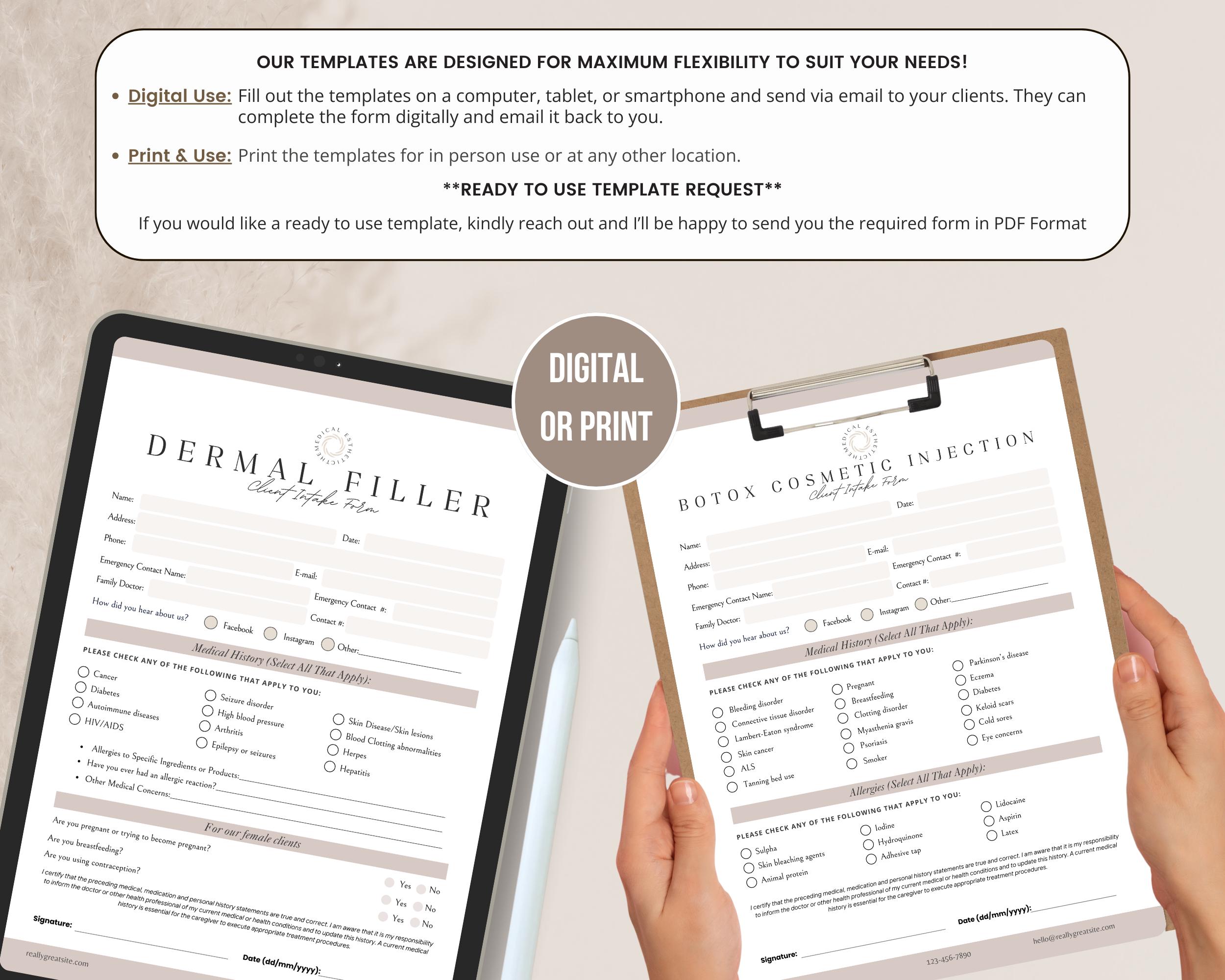 Botox and Filler Forms Template Bundle,nurse Injector Medspa Client ...
