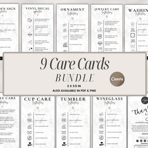 Care Card Bundle,Care Card Printable Bundle,Printable Care Card Instructions Template,PNG,PDF,Thank You Card,Washing Instructions,Canva