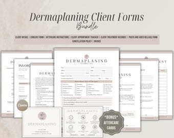 Paquete de formularios de dermaplaning, consulta con el cliente, consentimiento y cuidados posteriores (Canva editable, descarga digital)