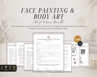 Face Painting & Body Art Forms Bundle,Editable Face Painting Contract Template,Event Face Painter Intake Form,Face Painters Client Event Kit