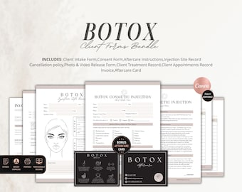 Botox Client Forms Bundle,Botulinum Toxin A Consent, Nurse Injector Template, Cosmetic Injector Consultation Forms,Med Spa