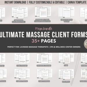 Editable Massage Therapy Forms Bundle, Spa Business Templates (Canva)