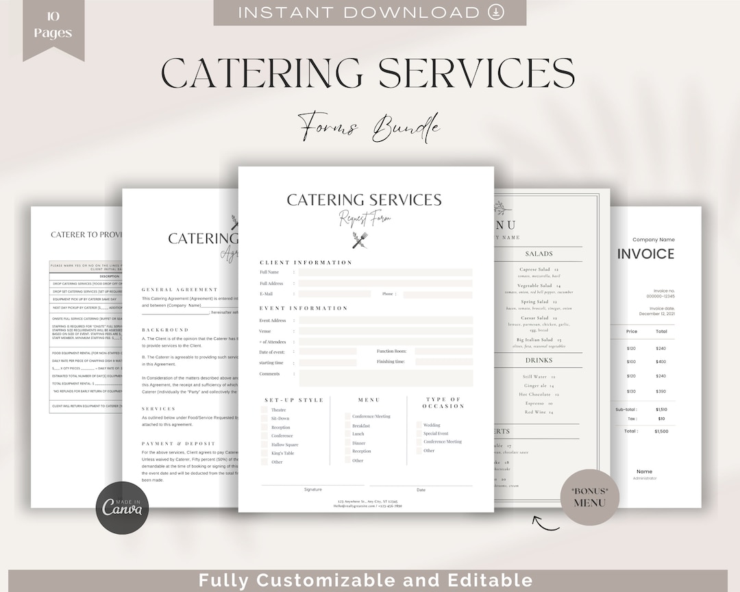 Editable Catering Services Forms Bundle (CANVA) - Etsy