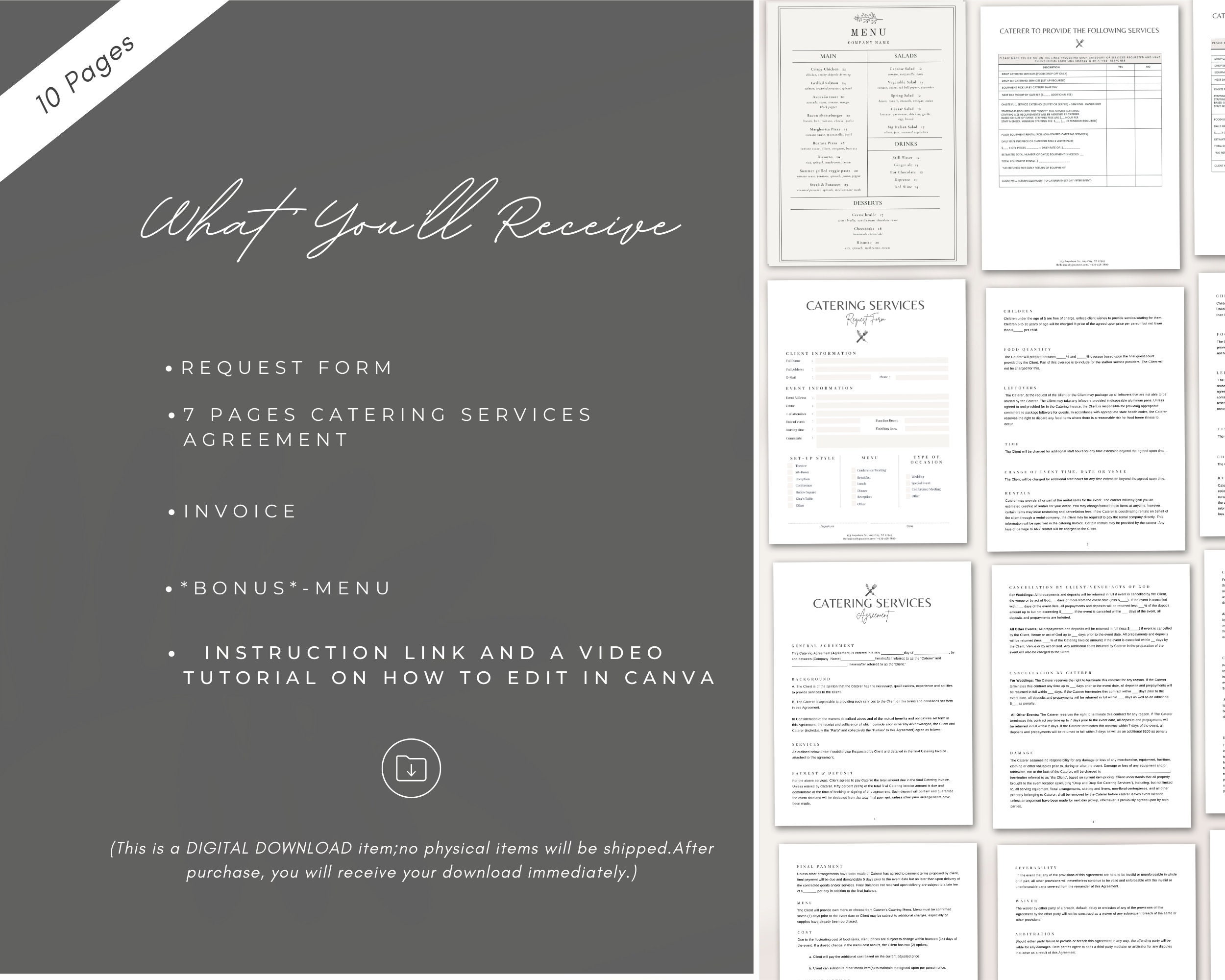 Editable Catering Services Forms Bundle (CANVA) - Etsy