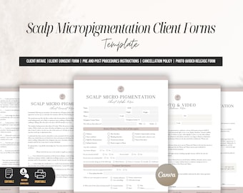 Plantilla de formularios de micropigmentación capilar, consulta con el cliente (Canva editable, PDF)