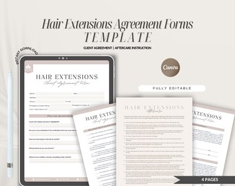 Formularios de acuerdo de cliente para extensiones de cabello editables, plantilla de Canva para salón (descarga digital)
