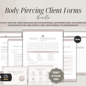 Piercing Client Forms Bundle Template,Client Intake Form, Piercing Consent, Medical History,Liability Waiver & Aftercare Forms