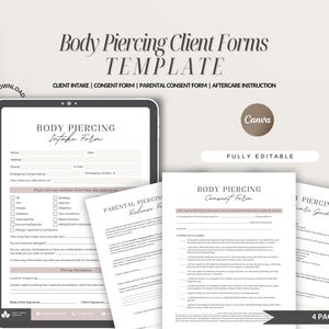 Editable Body Piercing Consent and Aftercare Form for Business Intakes,Ear Piercing Consent Form,DIY Editable Canva Template,Nose Piercing