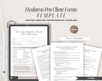 Hyaluron Pen Forms Template, Client Intake & Consent (Editable Canva)