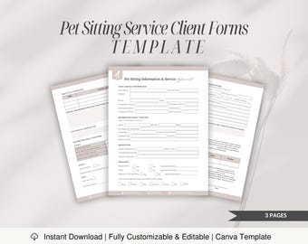 Pet Sitting Service Contract | Complete Pet Sitting Service Agreement Forms | Editable Pet Sitting Business New Client Intake Form