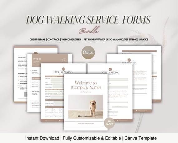 Dog Walking Service Forms Bundle, Editable Client Intake (CANVA)